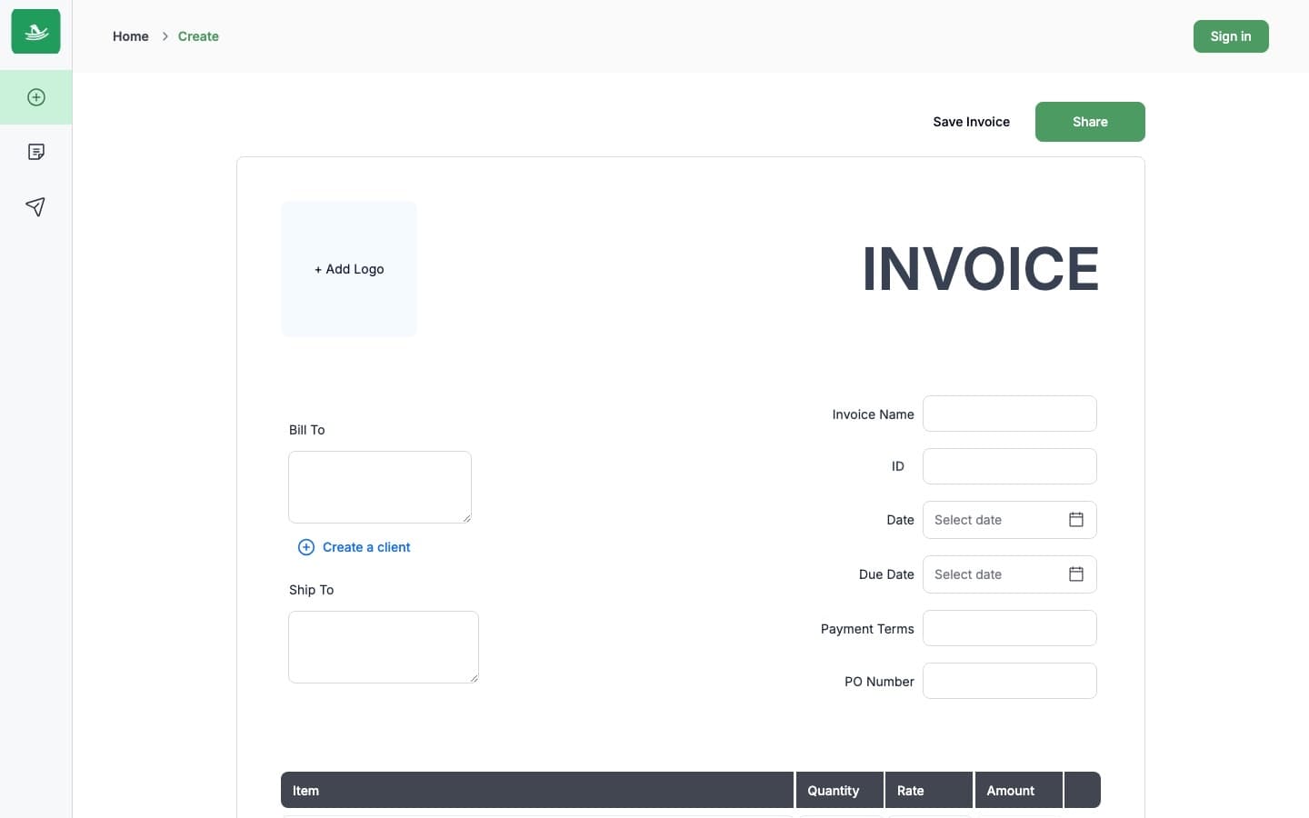 InvoiceBirdie invoice editor